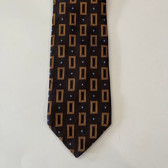 La Vita Di Moda Silk Necktie Brown Gold Blue Italy - Picture 3 of 8